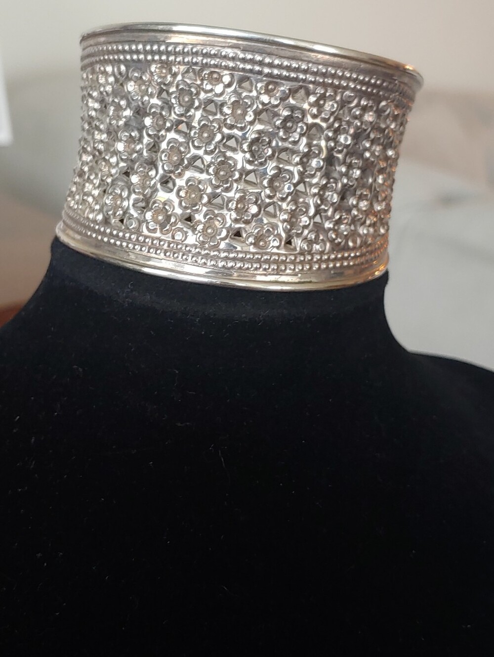 Vintage Wide 925 Filigree Cuff Bracelet